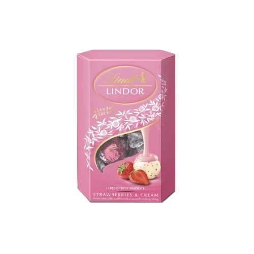 Lindor Strawberry epres fehércsokoládé golyók díszdobozban - 200g