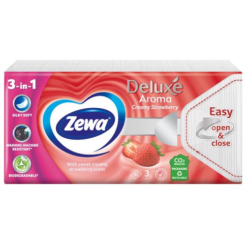 Zewa Deluxe Strawberry (eper) 3 rétegű papírzsebkendő - 90 db