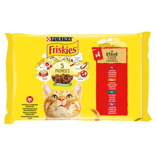 FRISKIES Szószban csirke marha bárány kacsa nedves macskaeledel 4x85g