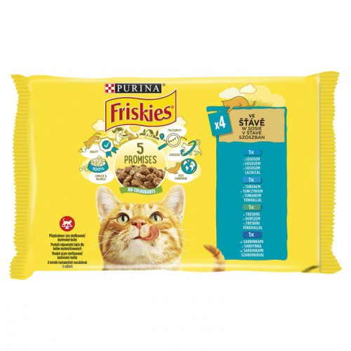 FRISKIES szósz lazac tonhal szardínia tőkehal nedves macska 4x85g