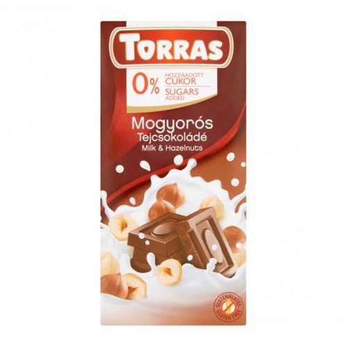 Torras táblás mogyorós tejcsokoládé hozzáadott cukor nélkül - 75 g