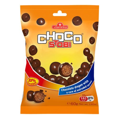 Choco Stobi tejcsokoládéval bevont extrudált kekszdrazsé - 60 g