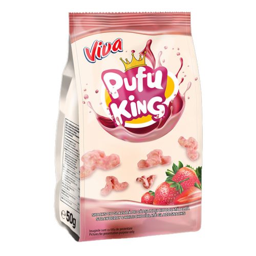 Viva Pufu King epres fehércsokoládéval bevont snack - 50g
