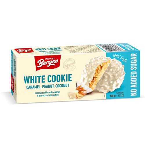 Bergen White Cookie Fehér bevonatos kókuszos keksz - 100g